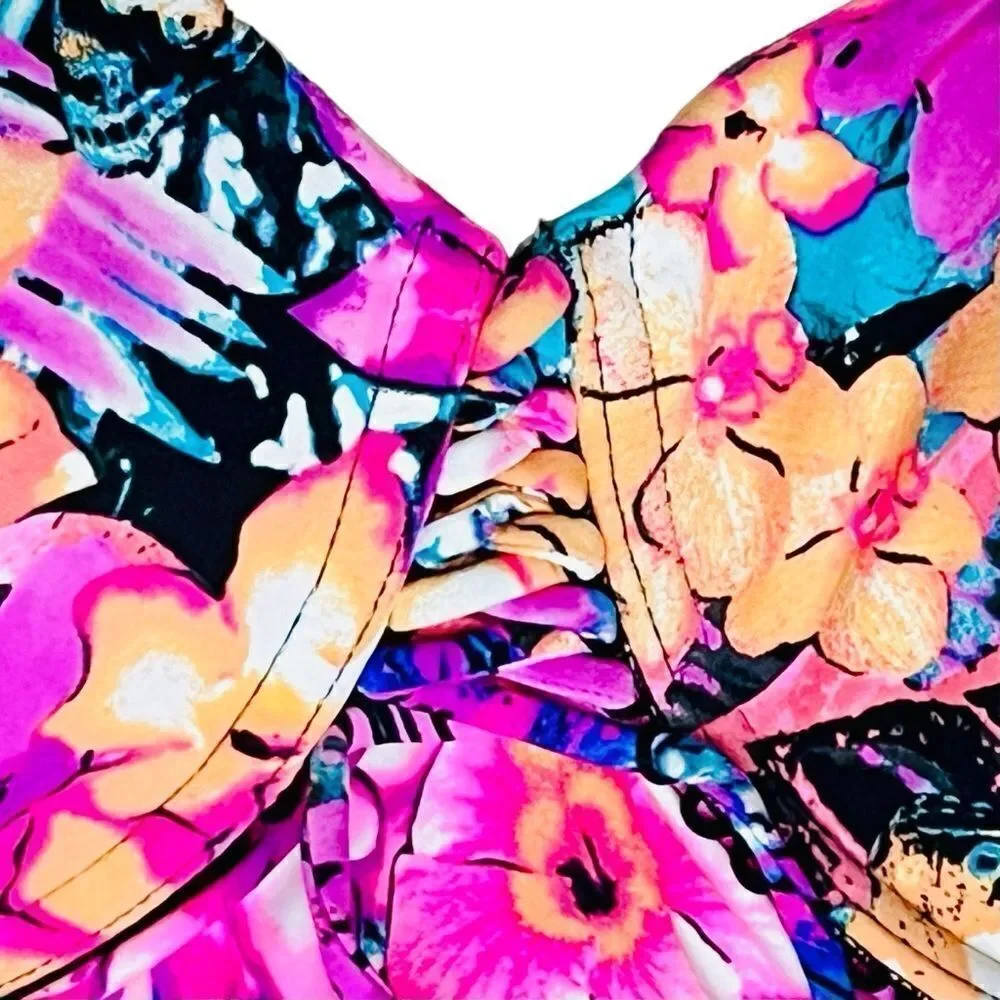 Coco Reef Pink Tropical Floral Pink Swimsuit Soft Cup Underwire Adjustable Top 8